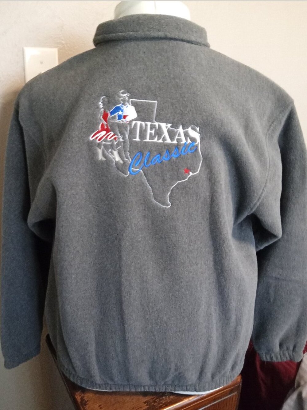 L Grey Vintage TX Classic Country Western Dance Event Embroidered Fleece Jacket